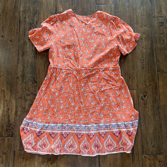 KYL Women's Orange Summer Beach Boho Mini Dress Size Medium - Picture 2 of 2
